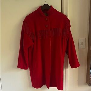 Woolrich Vibrant Red 100% Wool Tassel Fringe Coat
